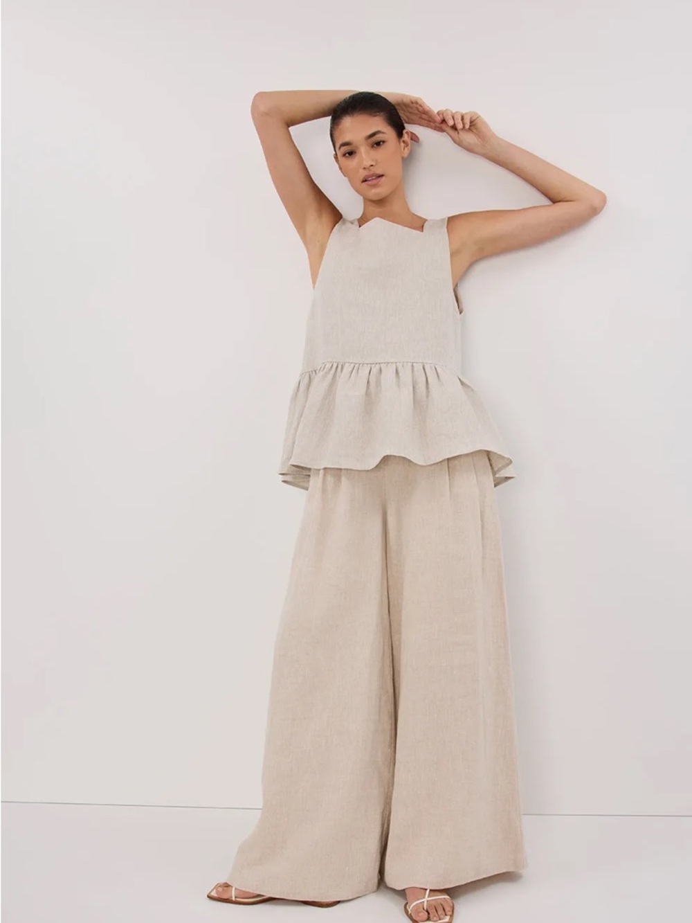 DISSH Natural Beige Daisy Peplum Linen Tank Top - size 6/8 NWT - Picture 3 of 5